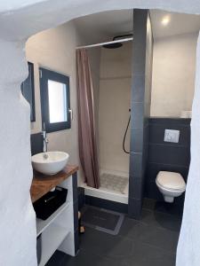 a small bathroom with a sink and a toilet at Studio Rénové de Charme en Provence in Caumont-sur-Durance
