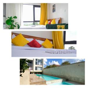 een collage van twee foto's van een hotelkamer bij Stay With Moraa in Ongata Rongai 