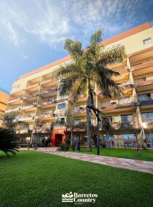 eine Palme vor einem großen Gebäude in der Unterkunft Stúdio in Barretos + 16 Fotos