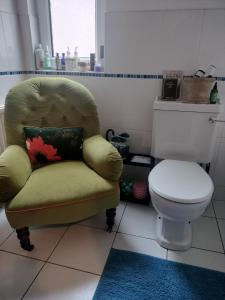 ein Badezimmer mit einem grünen Stuhl und einem WC in der Unterkunft Uplands Room in Sketty + 13 Fotos