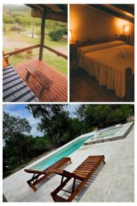 een collage van drie foto's van een bed en een zwembad bij ALTOS DE PUNILLA in Casa Grande