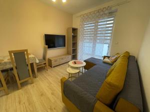 un soggiorno con un divano e una televisione di WhiteHouse a Jarosław