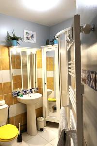 a bathroom with a sink and a toilet at Meublé tourisme Carmes 2 étoiles, entrée autonome,wifi, climatisé, petit parking privé in Toulouse +39 photos