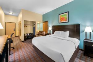 een hotelkamer met een groot bed en een bureau bij Red Lion Inn & Suites Blue Springs in Blue Springs