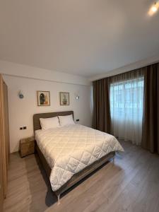 ein Schlafzimmer mit einem großen Bett und einem Fenster in der Unterkunft Studio la capitale in Rabat