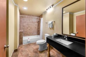 een badkamer met een toilet, een wastafel en een spiegel bij Red Lion Inn & Suites Blue Springs in Blue Springs +22 foto's
