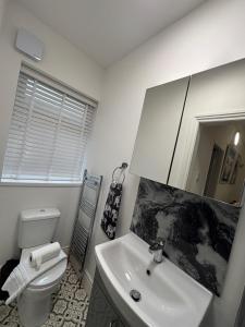 a bathroom with a sink and a toilet and a mirror at Louise Suite in Southport +20 photos