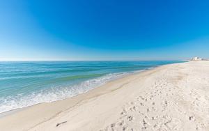 a beach with footprints in the sand and the ocean at Phoenix X 504 in Orange Beach