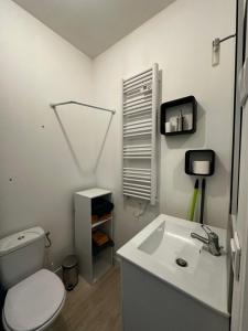 un bagno bianco con un water e un lavandino di Studio confortable pour 2 personnes a Saint-Omer