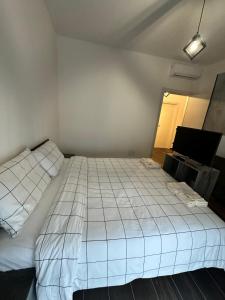 een slaapkamer met een groot wit bed en een televisie bij Dante appartamento in Fagnano Olona