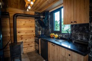 une cuisine avec une cuisinière et un évier dans l'établissement Mezrasuit Bungalov, à Çamlıhemşin 268 autres photos