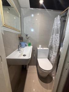 a small bathroom with a toilet and a sink at SleepEasy Harrow in Harrow Weald