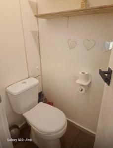 bagno con servizi igienici e cuori appesi alla parete di Vue Panoramique a Puteaux Altre 7 foto