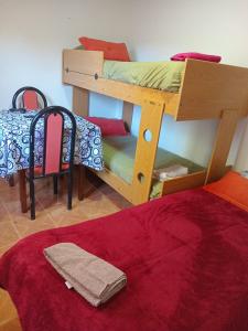 a room with two bunk beds and a red rug at Dormis in Perito Moreno