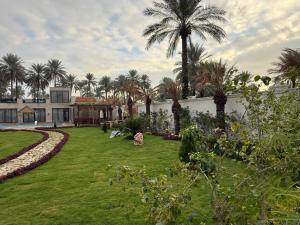 a yard with palm trees and a building at مزرعة منتجع الامراء in Baghdād +30 photos