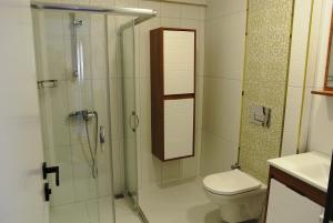 een badkamer met douche en toilet bij Emirhan Guesthouse & Suites in Istanbul +47 foto's