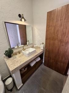 a bathroom with a sink and a mirror at Amore e Vino en ValQuirico in Santeagueda +52 photos