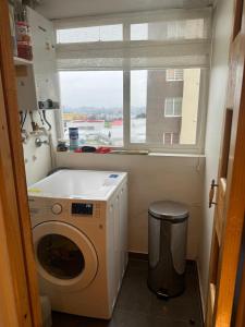 een wasruimte met een wasmachine en een raam bij Horizonte Magico in Osorno