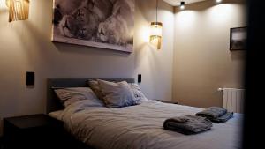 En eller flere senge i et værelse på Gîte familial 6 pers balnéo proche Pairi Daiza