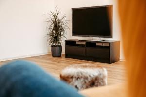 TV/trung tâm giải trí tại StaySimplyHaven - Modernes City-Apartment, King-Size Bett, 55'' Smart-TV, Self Check-In