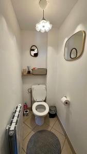 a small bathroom with a toilet and a mirror at Le Chalet des 4 Chouettes in Gérardmer +24 photos