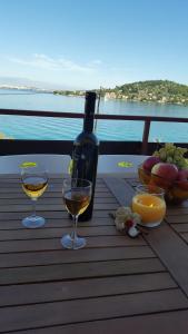 een fles wijn en twee glazen op een tafel bij Apartment Ana in Kali