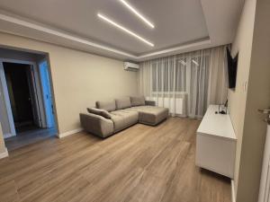 un soggiorno con un divano e una televisione di Alpasio Rentals 3 a Galaţi