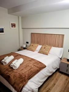 a bedroom with a large white bed with two pillows at Apartamentos Casa Domec in Castejón de Sos