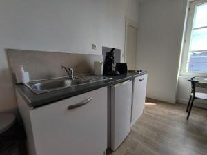 eine Küche mit Spüle und Arbeitsplatte in der Unterkunft Le 6, bedandberry private parking in Châteauroux