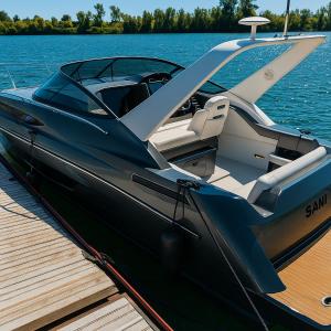 una barca è ormeggiata in un molo sull'acqua di Crassula Lux a Surčin