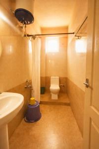 a small bathroom with a toilet and a sink at Hotel Golden Suites in Bangalore +33 photos