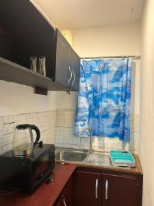 a kitchen with a sink and a microwave at Adelpha 101 in Accra