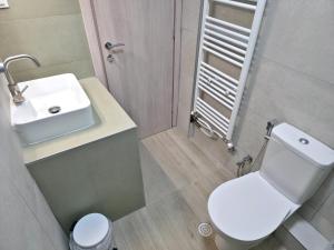 a bathroom with a white toilet and a sink at 2Steps to the Lake in Kastoria
