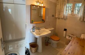 un bagno con lavandino, WC e specchio di Chambre indépendante maison Typique Provençale a Seillans