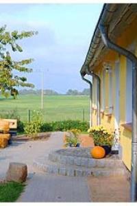 a house with a porch and a patio with flowers at Apartment in Dassow by Interhome in Feldhusen +6 photos