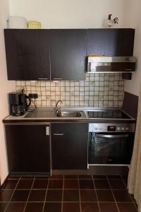 a kitchen with black cabinets and a sink at Apartment Schomaker-Fatmann by Interhome in Rastdorf