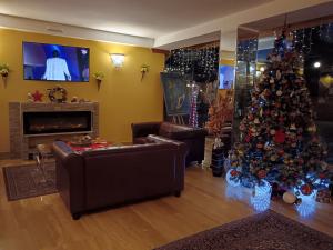 a living room with a christmas tree and a television at Hotel Bright in Rome