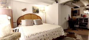 a bedroom with a bed and a chair in it at PARIS AUTHENTIC HOUSE open space studio Métro 14 Hôpital Bicêtre, RER B Gentilly in Gentilly