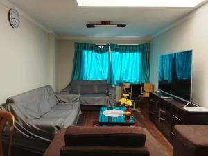 ein Wohnzimmer mit Sofa und Fernseher in der Unterkunft Central Stay Departamentos III in Oruro