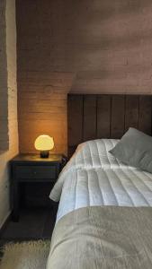 a bedroom with a bed and a lamp on a table at Trento Hotel Boutique in San Salvador de Jujuy