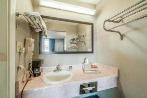 a bathroom with a sink and a mirror at Ozark Junction Inn in Mountain View +22 photos