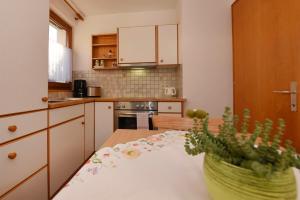 una cucina con tavolo e pianta di Ferienwohnung Bitschnau Ulrike a Vandans