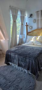 een slaapkamer met een groot bed en een raam bij Martha's House Tesla in Soufrière