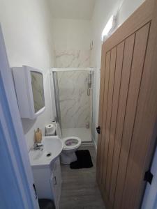 a bathroom with a white toilet and a sink at Magic Stays! in Halton