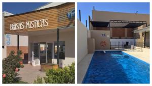 拉斯格路塔斯Complejo Brisas Místicas的两幅建筑物和游泳池的照片