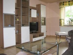 a living room with a tv and a glass table at Apartment Mortelgrund by Interhome in Sayda