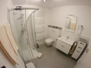 a bathroom with a shower and a toilet and a sink at Apartment Haus Budinger by Interhome in Alf +11 photos
