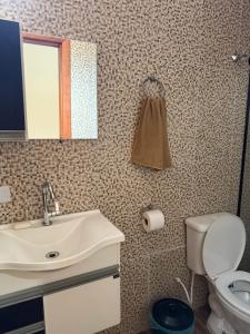 a bathroom with a sink and a toilet and a mirror at Paraty Prime House in Paraty +29 photos