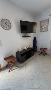 un soggiorno con TV a schermo piatto a parete di Dina's Beach House a Karpathos