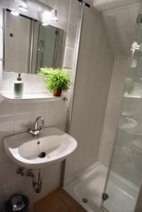 un bagno con lavandino e doccia di Lykke a Boldixum Altre 3 foto